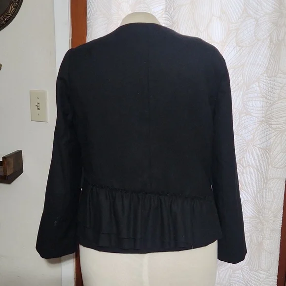 J. Crew 100 % Wool Cascade Black Ruffle Office To Dinner Blazer/Jacket - Picture 2 of 7